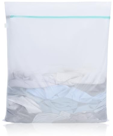 OTraki Gran red de lavandería 70 x 90 cm, extragrande, color blanco, bolsa húmeda con cremallera para lavadora, bolsas de lavandería de viaje, reutilizables, bolsas de lavandería para lavadora