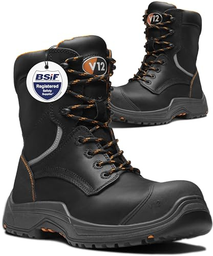 V12 Avenger IGS S3S Hi-Leg Zip-Side Safety Boot, Waterproof Leather | Heat-resistant outsole, composite toe cap, anti-penetration midsole, side zip entry, 899g