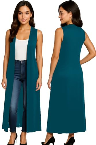 Re Tech UK - Ladies Sleeveless Cardigan | Womens Summer Lightweight Longline Waistcoat | Waterfall Open Front Maxi Cardigan | Thin Boyfriend Cardigans for Women UK (24-26 XXXL Teal)