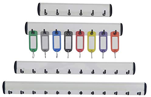 Kunststoff Schlüsselleiste-Hakenleiste-mit 6, 8, 10, od. 12 Haken mit Beschriftungsanhänger-Stabile Garderobenleiste-Schlüsselbrett (446-2 -mit 8 Haken mit 8 Anhänger)