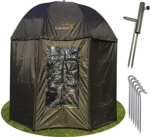 NECO - Ombrello da pesca isotermico, diametro 250 cm, con mantello, supporto per ombrellone e picchetti, protezione pioggia fredda e UV, 3 uomini e bagaglio alla carpa + custodia 15035S
