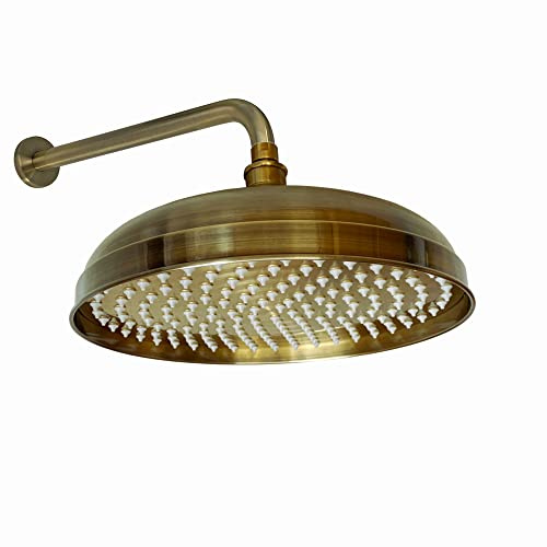 ENKI RA060 Wall Mounted Round Traditional 300mm Shower Arm, Antique Brass | Solid Brass, Easy Install, Fittings Included, Rainfall, 1-Year Guarantee, Rainfall Shower Head Arm, Replacement Arm, Modern