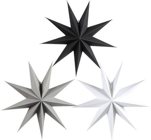 EASY JOY Weihnachtsdeko Papiersterne 3er Set 30cm Neunzackiger Faltstern Weihnachten Dekoration Schwarz Weiß und Grau Faltsterne Party Deko für Weihnachtsbaum Tischdeko