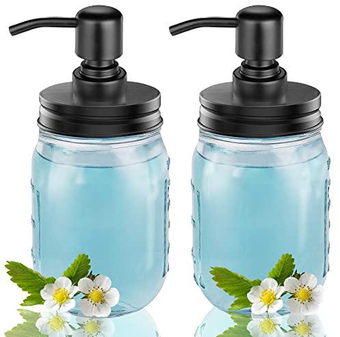 2 Stück Mason Jar Seifenspender – 480 ml Dicker, transparenter Glas-Seifenspender mit rostfreier Edelstahlpumpe und Deckel für Flüssigkeit/Geschirrseifen/Lotionen, für Küche, Bad, Arbeitsplatte