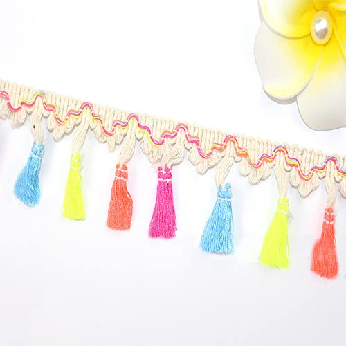 HAOBIN Fransen Borte 5.6 Meter bunt Heimwerker Nähen Band Dekoration | Pompon Borte und Pompoms, Pom Bommelborte und Pom Balls, Quaste Trim Fransen Quasten Trim, Fransenbesatz und Spitzenborte