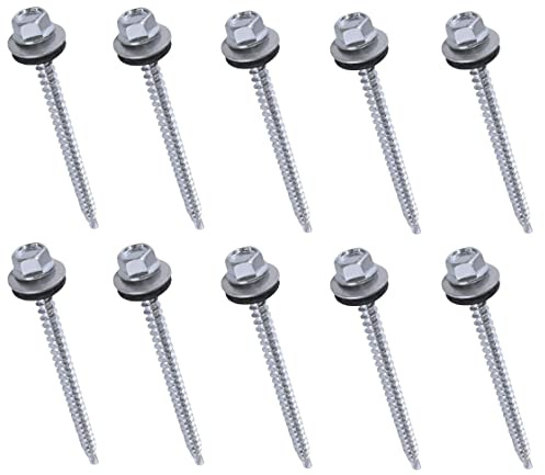 AERZETIX - C57227 - Lot de 10 Vis autoperceuse métal sur bois Ø4.8x70 mm + rondelle d'étanchéité EPDM - empreinte de la tête 8 mm hexagonale - en acier - couleur argent