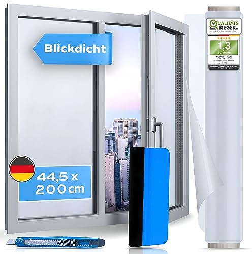 WindowShield - Milchglasfolie selbstklebend Fenster - statisch haftend - Anti-UV Sichtschutzfolie für Bad, Büro, Wohnzimmer - Fensterfolie Blickdicht von aussen - 44.5 x 200 cm