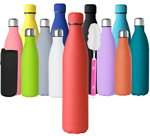 GeeRic Edelstahl Trinkflasche 1L Doppelwandig BPA-frei Isolierflasche 1000ml Auslaufsicher mit Tassenbürste und Tassenschutz
