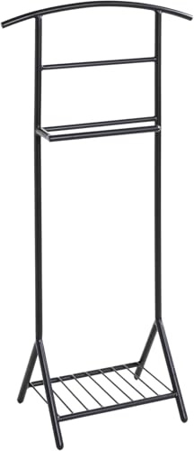HAKU galán de noche con zapatero para dormitorio y baño, perchero silencioso, mayordomo de ropa negro, metal - Ancho 45 x Alto 101 x Profundidad 26 cm, Estilo: Moderno