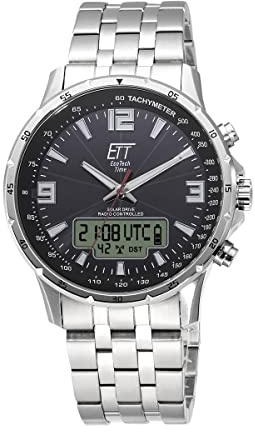 ETT Eco Tech Time Funk Solar Weltzeit Herren Uhr Chronograph mit Edelstahl massiv Armband EGS-11551-21M