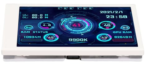 Tonysa 3,5 Zoll IPS Computertemperaturüberwachung, Kleiner Bildschirm für AIDA64 PC CPU RAM Festplattendaten, Echtzeit Datenüberwachung (Weiß)