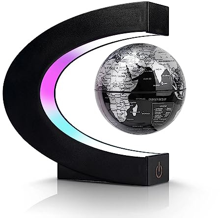 Dracarys Globe Terrestre à lévitation magnétique C Forme avec lumière LED, Utilisé pour l'éducation Accueil Bureau Décoration - Petits outils high-tech Cadeaux pour les fêtes (8.5cm)