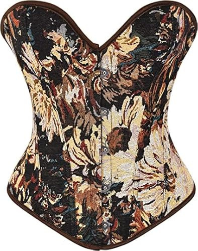 QIAIYALA Vintage Renaissance Corset Top for Women Floral Bustier Lace Up Boned Overbust Lingerie Bodyshaper L