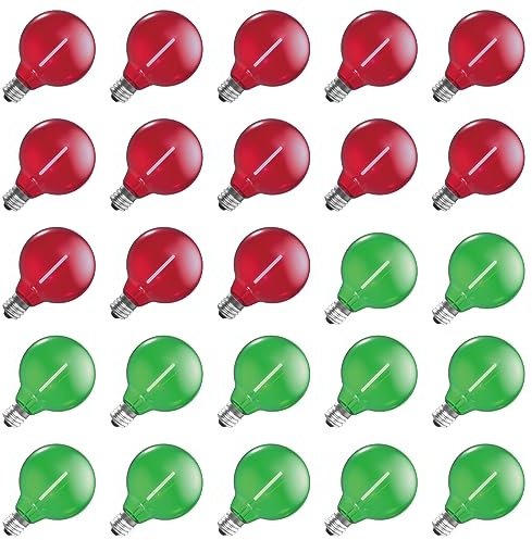 ECOVANIA Red Green G40 Replacement Light Bulbs for Christmas Lights, 1 Watt Shatterproof 1.57 Inches LED Globe Light Bulbs for Indoor Outdoor String Lights, E12/C7 Candelabra Base,25Pack