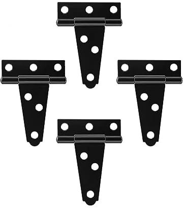 Lokatall 4Pack T Hinges, Black Powder Coated Metal Carbon Steel Heavy Duty Tee Hinges, 68 x 46 mm, 6 Holes, Surface Mount, 4 Count