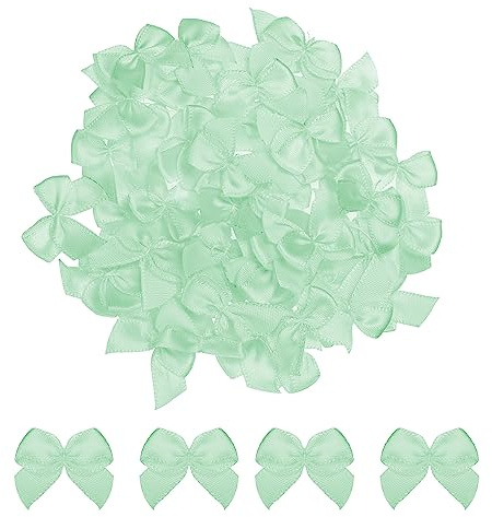 sourcing map 50 Stück Mini Satinband Schleifen 2,5cm Stoff Satinschleife Blume Bögen Ribbon Mini Band Bowtie für Handwerk Basteln Nähen Harre Hochzeit Geburtstag Party Grün