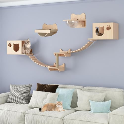 Kletterwand Katzen Holz, Katzen Wand Klettern Katzentreppe Wand, Verdickte Platte ist Robust und Langlebig, Platzsparend, Geschenk für Katze (Size : B4-9PCS)