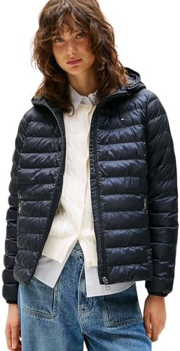 Tommy Hilfiger Veste en duvet Femme Padded Global Stripe Jacket avec Capuche, Bleu (Desert Sky), XXL