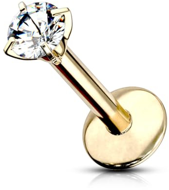 Stachelkleid Labret Piercing Titan 1,2 mm Zirkonia Ohr Helix Stecker Tragus Größe Farbe Auswahl Rose Silber Glitzer Schwarz Kristall Stein Schmuck Lippe Innengewinde Gold, 1,2 mm, 6 mm / 3 mm