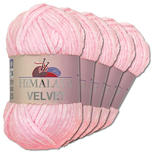 Frida's Wollhaus Himalaya 5 x 100 g Velvet Chenille-Wolle Handarbeit Amigurumi 42 Farben (90003 | Babyrosa)