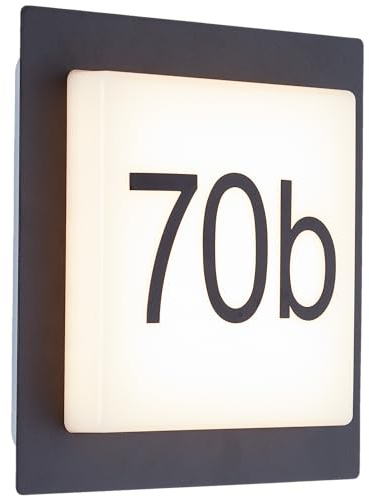 Lightbox LED Außenwandlampe mit 1100 lm & IP44 & 3000 K - inkl. Hausnummer | LED Außenwandlampe, inkl. Hausnummer, 18 x 18 x5 cm, 9 W, 1100 lm