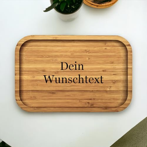 personalisierbares Servierbrett Serviertablett Tablett aus Bambus, mit Motivgravur oder Wunschtext, ca. 30,5 x 20 cm, als Geschenk für die Küchenfee, den Hobbykoch (Dein Wunschtext)