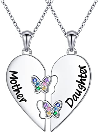 HOOHWE Mutter und Tochter Kette 925 Sterling Silber Schmetterling Mond und Stern Rose Herz Halsketten Anhänger Halskette für Frauen Schmuck Geschenke für Mama Tochter