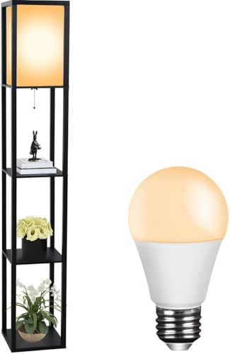 YOURLITE Lampadaire sur Pied Salon,Lampadaire avec Étagères,160cm,Blanc | Lampe sur pied en Bois,Éclairage Intérieur,MDF,pour Chambre, Salle d'Étude, Bureau,Decoration Salon,avec Ampoule