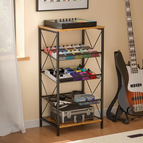 ThreeHio Gitarren-Pedal-Organizer, 5-stöckig, Vintage-Pedalboard-Halter, Ständer, freistehend, Holz, Metall, Musik-Stimmzubehör, Organisation für Bass, Gitarre, Ukulele, Violine