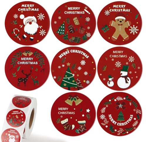 500 Stück 2,5cm Weihnachtsaufkleber selbstklebend Weihnachtssticker Wehinachtsgeschenk Sticker Aufkleber Geschenkaufkleber für Weihnachten Geschenk Scrapbooking Dekoration Etiketten (8 Stile)
