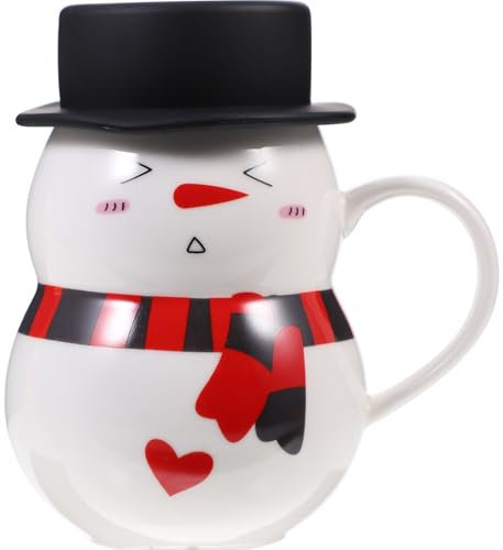TOPBATHY Schöner Schneemann-keramikbecher mit Deckel Originelle Tasse für Kaffee Rote Mütze und Grauer Schal Einzigartiges Urlaubsgeschenk