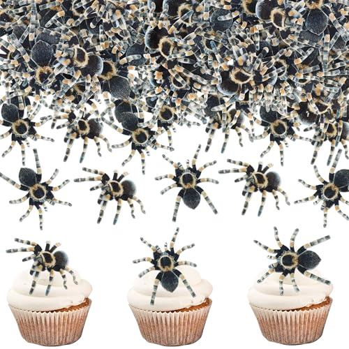 40Pcs Edible Spider Cupcake Toppers Spiders Halloween Cake Decoration | Edible Realistic Spider Cupcake Decoration,Spiderman theme Baby Shower, Halloween Birthday Wedding Cake Cupcake Decorations