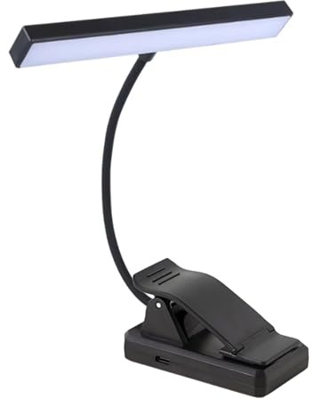 Music Stand Light - 18 LED Clip-On Piano Lamp, 4 Color & 12 Brightness Levels, 360° Gooseneck, USB-C Rechargeable, Eye-Caring for Book Reading, Desk, Podium, Easel – Matte Black, Portable