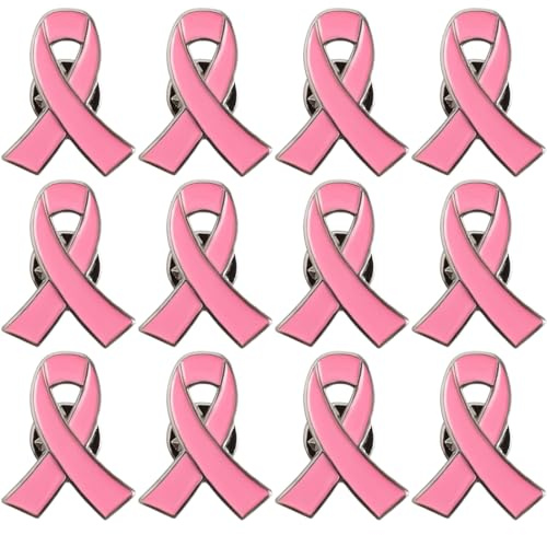 SIRLOMU 12 Pièces Broches Ruban Rose Officielles Sensibilisation au Cancer du Sein Épingles de Soutien Pins Émail Bijoux pour Femmes (Rose)