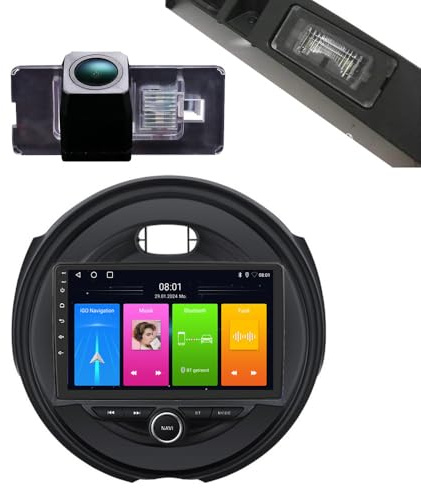 Autoradio HD da 9 pollici con lettore Carplay/navigazione GPS Android + luce targa auto telecamera retromarcia per BMW Mini Cooper R56 F55 F56 F57 John Cooper Works、One First、One D、Cooper SD 2013-2017