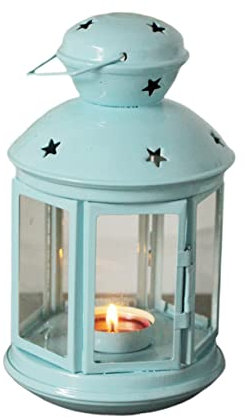 HAWILLOSCH Klassischer Windgeschützter Kerzenständer Aus Eisen Und Glas Vintage Stil s Blau Für Tischdekoration Und Wohnzimmer Schafft Romantische Atmosphäre Robust Und Langlebig Für