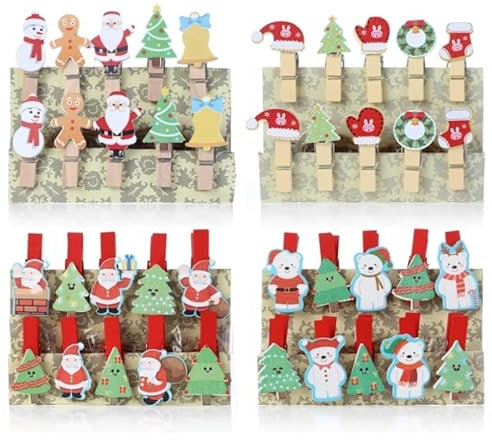 Aililong 40 pinzas de madera para Navidad, pequeñas con cuerda de yute, pinzas decorativas para fotos, fiestas y Navidad