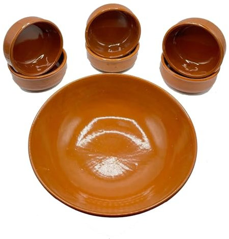 Generico Set Tavola da Portata in Ceramica Terracotta da 7 Pezzi - Servizio Completo per Pasta