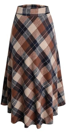 BiilyLi Jupe Longue Femme Hiver Élégant Carreaux Haute Taille Maxi Jupe en Laine A-Line Taille élastique Skirt Kaki -L