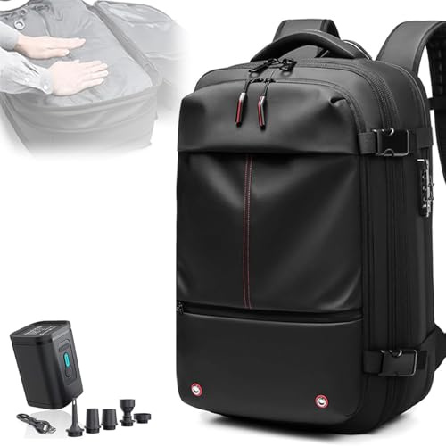 NILoykg& Reiserucksack mit Vakuumsystem, 60l erweiterbare Vakuum-Reisetasche mit Diebstahlsicherung, multifunktionaler Rucksack mit großem Fassungsvermögen für Herren,Schwarz,with Pump