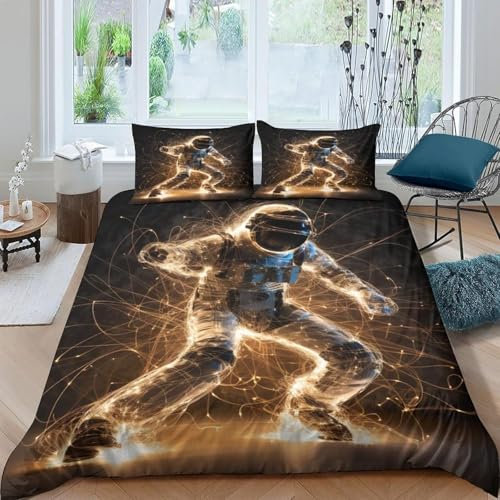 3D Astronauten-Weltraum Bettwäsche Set 135X200 cm 3Teilig Mit Reißverschluss Weiche Und Angenehme Schlafkomfort Microfaser Bettbezug Erwachsener Kinderbettwäsche Mit 2 Kissenbezug - Pfl -138C903V686E