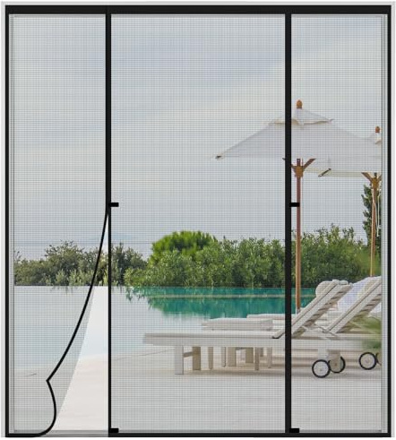 Double Opeing Magentic Screen Door for Sliding French Door, Fit Door Size 74 x 82, Large Self Sealing Screen Door Mesh for Pet Kid, Removable Mesh Net Walk Through, Keep Fly Out, Gray