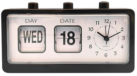 CHIZISX Klassischer mechanischer Retro-Wecker mit manuellem umgeschlagenem Kalender, Datum, Tag, Uhrzeit, Anzeige für Wohnzimmer oder Büro