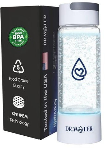 Dr. Water HydroDaily - Botella de agua de hidrógeno, color blanco
