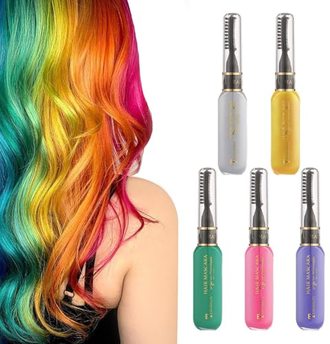 5 Farben Temporäre Haarfarbe Sofort Haarfarbe Farbstoff, Coloriertes Haarwachs Haarkreide für Kinder Haarfarbe Auswaschbar Haarmascara Geeignet Geburtstags-Cosplay-Diy-Halloween für Mädchen und Frauen
