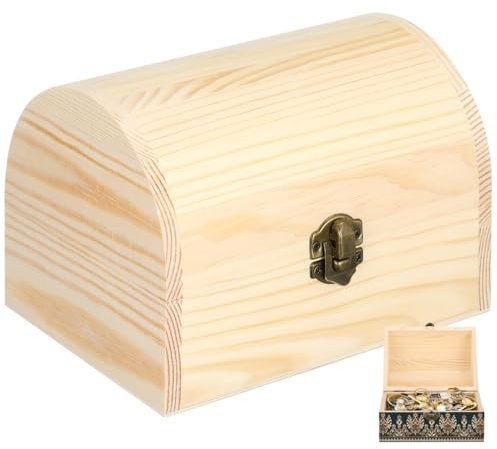 IMIKEYA Unbemalte Holz Schatzkiste mit Schloss, DIY Holztruhe zum Basteln | und Bemalen Kleine Piraten Schatzkiste als Geschenkbox Schmuckbox Aufbewahrungsbox für Kinder Geburtstag Party Dekoration