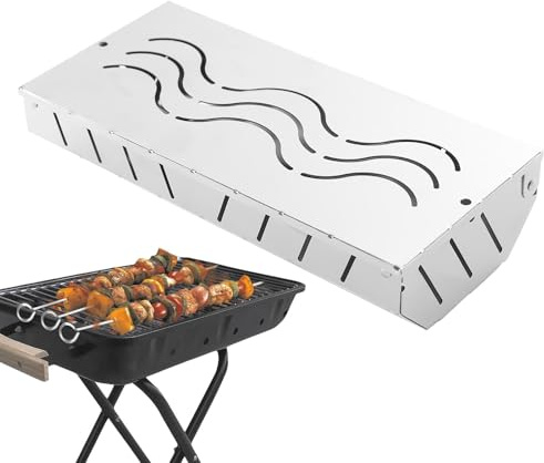 Caja de ahumador para barbacoa, caja de ahumador de acero inoxidable, caja de ahumador de virutas de madera, accesorio de parrilla de carbón con tapa, soporte de carbón para parrilla al aire libre