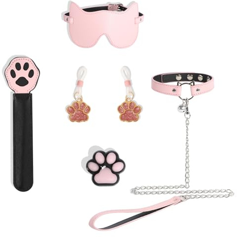 Kutocesy Bondageset BDSM Bondage Fesseln Sexspielzeug Für Paare Extrem Sex Einstellbar Bett Leder Augenbinde Peitsche (Pink)
