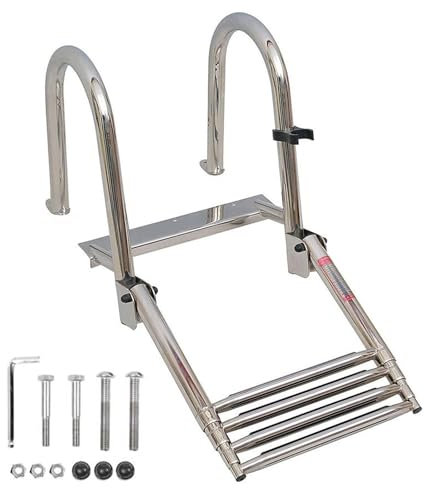 ZEEKYFOR Teleskop-Bootsleiter mit Heckeinstieg, 4-Stufig, Klappbar, Edelstahl-Pontonleiter für Dock/Schwimmbad/Marine, Poolleiter mit Innenliegendem Handlauf,5cm/2in Wide Step