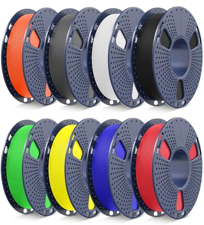 SUNLU Bundle PETG Schnell 3D Filament, Filament für 3D Drucker mit hoher Geschwindigkeit 30-600mm/s, 1.75mm±0,02 mm, 0.25kg/Spule, Gesamt 2kg, Schwarz+Weiß+Grau+Rot+Blau+Grün+Gelb+Orange